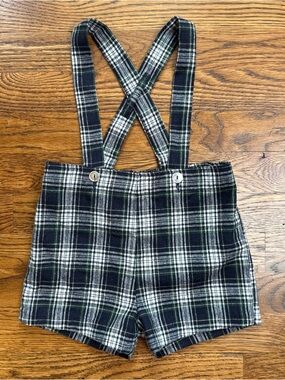 Vintage Imp Originals Plaid Suspender Shorts in Navy White Plaid Made in USA 3T